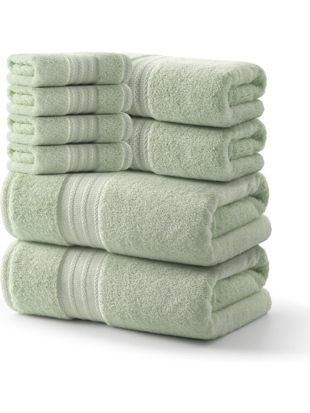 Luxurious 100% Cotton Green Towel Set of 8 - Highly Absorbent Bath & Shower